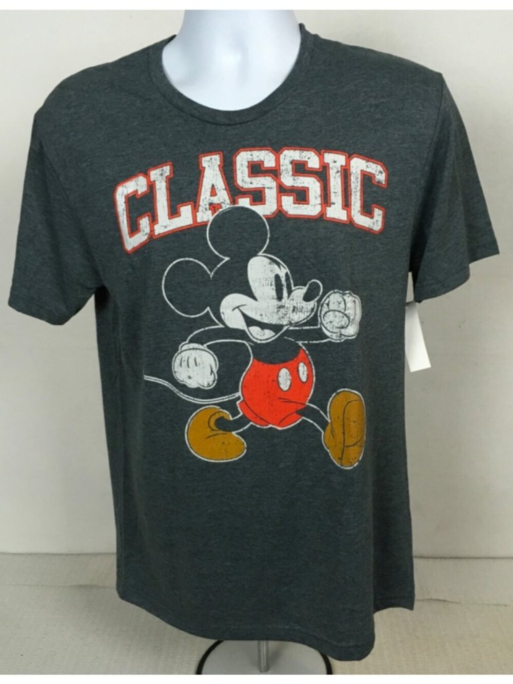 Disney T shirt Unisex Size M 38 Gray Classic Mickey Mouse Short Sleeves New